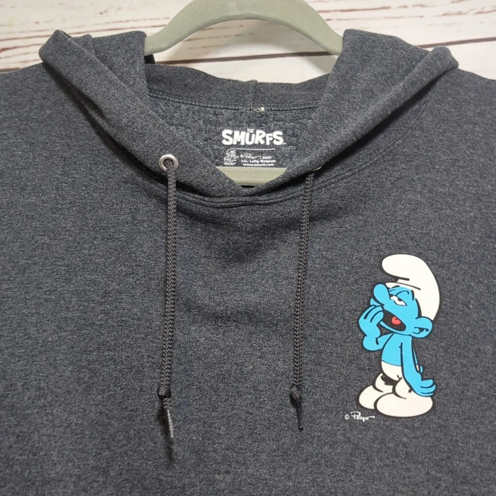 The Smurfs Peyo Lazy Sleepy Smurf Mushroom Hooded Sweatshirt Hoodie‎ Medium Grey